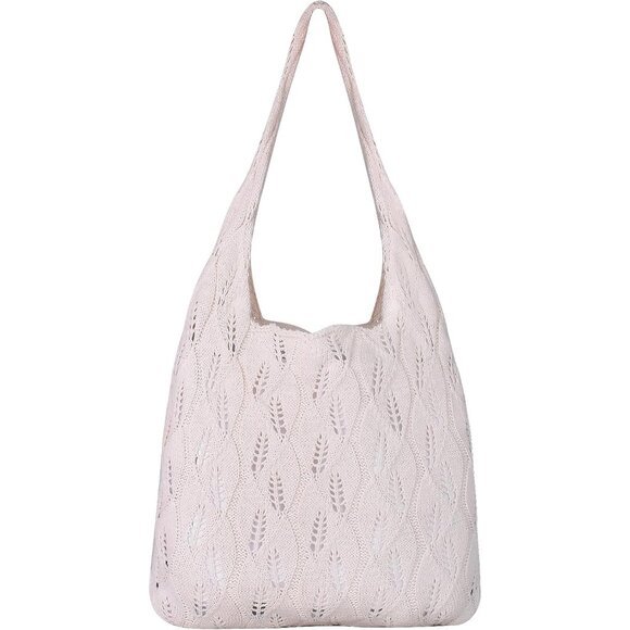 Women's Beige 3 Crochet Bag Cute Mesh Summer Knitted Shoulder Beach Tote Bags - Picture 1 of 6